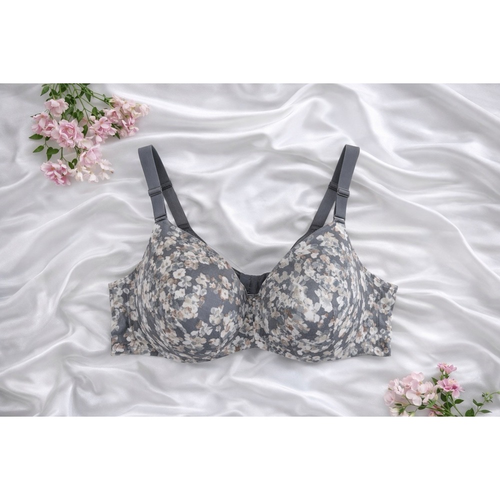 Cacique Lightly Lined‎ Balconette Bra Smooth Cup Underwire Gray Print 46C
